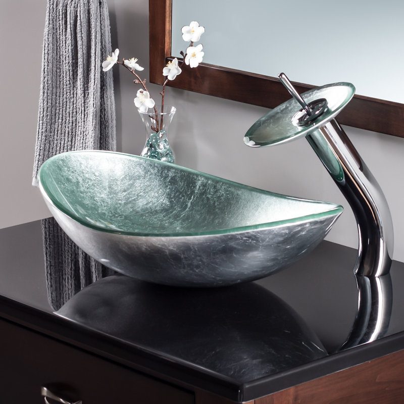 Novatto Argento Glass Oval Vessel Bathroom Sink With